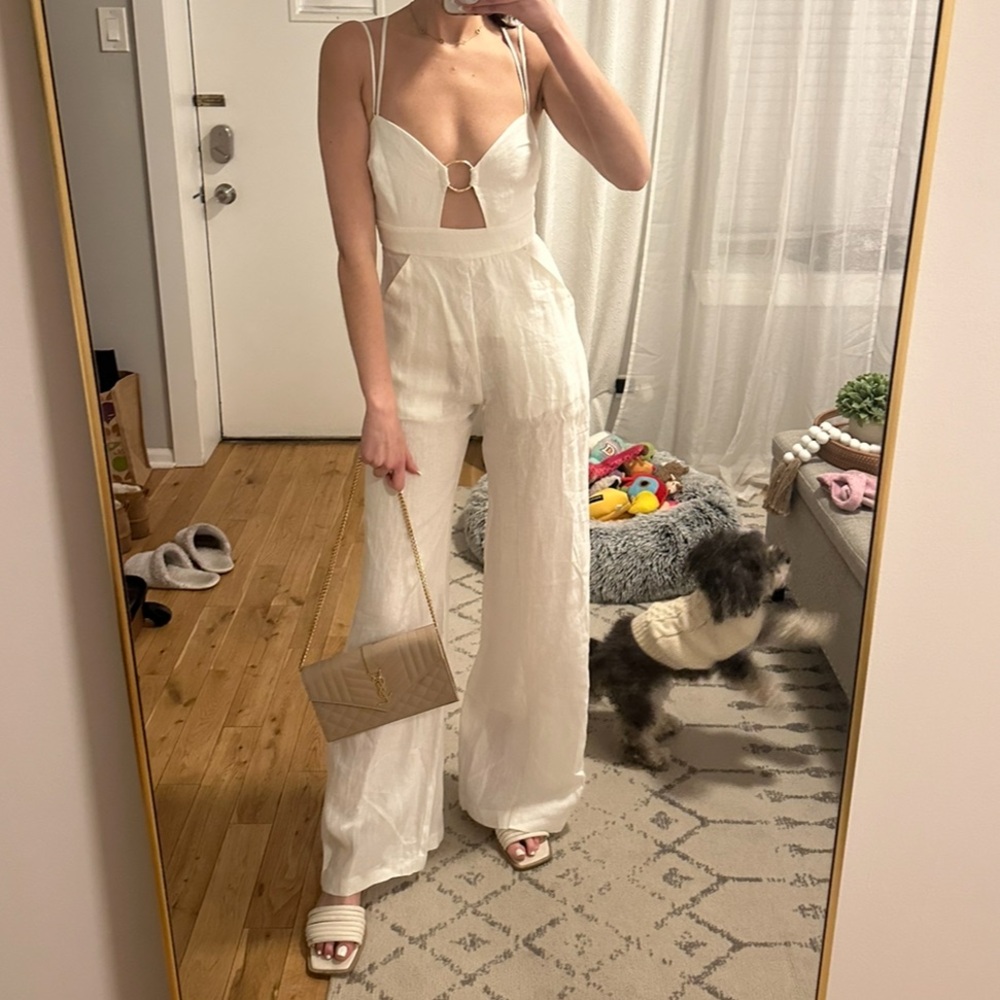 Anthropologie White Jumpsuit with Ring Detail